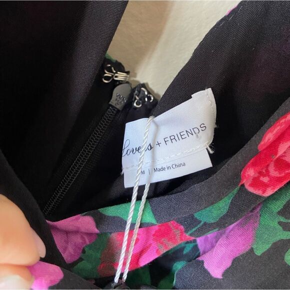 NWT Lovers And Friends Kamala Mini Black Dress Floral Pink Size M - Picture 9 of 9
